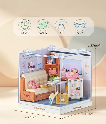 Train Carriage Super Miniature House Kit - DIY Plastic 3D Model Building Set for Teens, Build Your Own Cozy Train Scene with Dustproof Case, Creative Craft Gift for Girls Women - Image 2