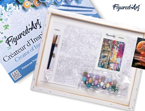Figured'Art Paint by Numbers for Adults with Frame Full Moon and Beach Front 16"x20" - Craft Art Painting DIY Kit Canvas Already Stretched on a Wooden Frame - Image 5