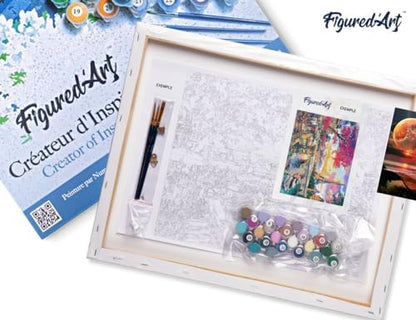 Figured'Art Paint by Numbers for Adults with Frame Full Moon and Beach Front 16"x20" - Craft Art Painting DIY Kit Canvas Already Stretched on a Wooden Frame - Image 5