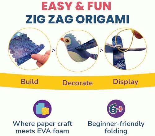 DIY Zig Zag Origami - Beginner Origami & EVA Foam & Paper Craft Kit for Kids 6-10 Yrs - Boys & Girls Build 20 Hanging Birds, Insects, & More - Use for Room Decoration, Christmas Ornaments, & More - Image 4