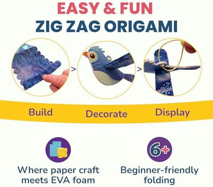 DIY Zig Zag Origami - Beginner Origami & EVA Foam & Paper Craft Kit for Kids 6-10 Yrs - Boys & Girls Build 20 Hanging Birds, Insects, & More - Use for Room Decoration, Christmas Ornaments, & More - Image 4
