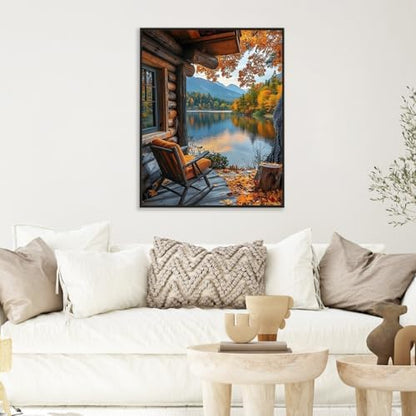 Paint by Numbers Kit for Adults, Fall Lake Cabin Number Painting Canvas Kit - Image 6