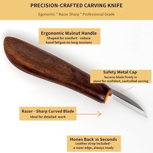 KARVLY Wood Carving Kit for Beginners Adults - 10-Piece Whittling Kit with Stainless Steel Knife, Basswood Blocks, Leather Strop & QR Video Tutorial - Image 3