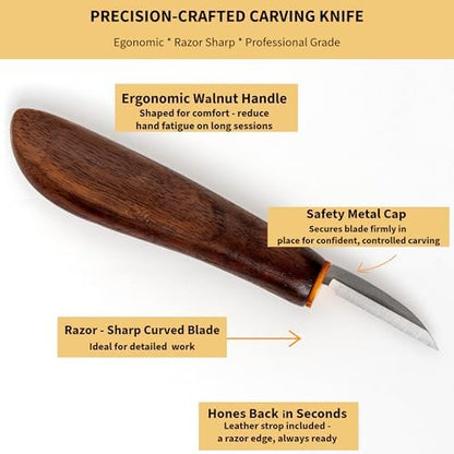 KARVLY Wood Carving Kit for Beginners Adults - 10-Piece Whittling Kit with Stainless Steel Knife, Basswood Blocks, Leather Strop & QR Video Tutorial - Image 3