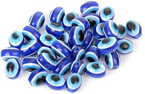 200pcs Oval Royal Blue Evil Eye Resin Lampwork Beads 10mm Charms Spacer Bead with Elastic Rope for Bracelets Necklace Jewelry Craft Making - Image 4