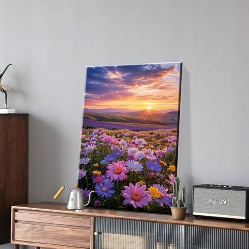 JOOZ Flowers Paint by Numbers Kit for Adults with Frame, Sunset Mountain Paint by Number with Easel, DIY Adult Paint by Number Kits on Canvas Landscape for Home Wall Decor 8 x 12 Inch - Image 3