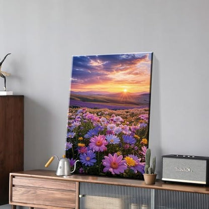 JOOZ Flowers Paint by Numbers Kit for Adults with Frame, Sunset Mountain Paint by Number with Easel, DIY Adult Paint by Number Kits on Canvas Landscape for Home Wall Decor 8 x 12 Inch - Image 3