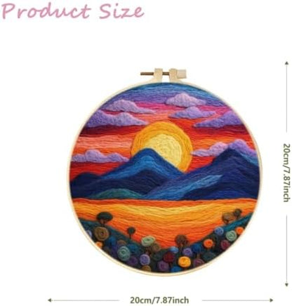 CaptainCrafts DIY Needle Felting Starter Kit with Picture Hoop, Foam Pad Felt Cloth Instructions for Home Decoration Beginner Art Craft (Sunset Mountain Landscape) - Image 2
