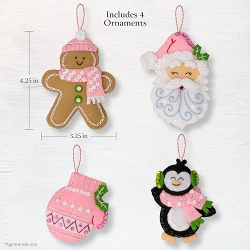 Bucilla Felt Applique 4 Piece Ornament Making Kit, Santa Sweets, Perfect for Holiday DIY Arts and Crafts, 89708E - Image 2