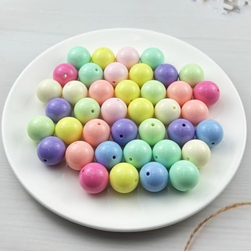 40pcs Acrylic Round Beads for Crafts 20mm Resin Candy Color Spacer Beads with Hole for Jewelry Making Sewing Crafts Decoration Necklaces Bracelets Earrings Supplies(Light Mix Colors) - Image 2