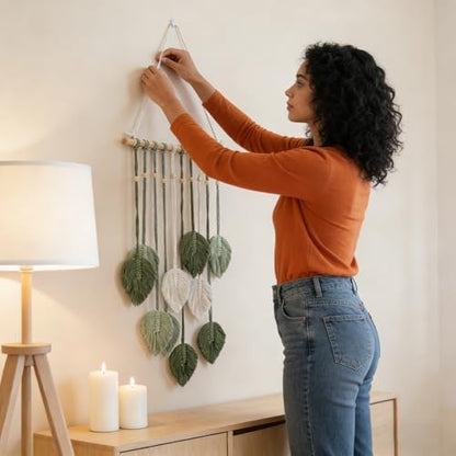 AHANDMAKER Green DIY Macrame Kit for Adults Large Bohemian Style Cotton Tapestry Feather Wall Hanging for Living Room Bedroom Christmas Office Home Decor - Image 3