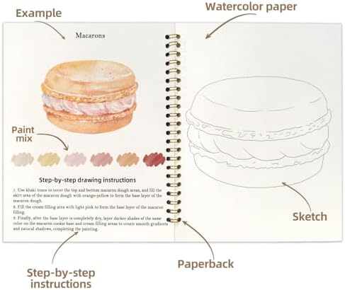 Watercolor Workbook, Water Coloring Book, 12 Different Patterns of Original DIY Designs, 18 Colors Watercolor Paint Set, Beginner-Friendly Watercolor Workbooks (Dessert), Perfect Gifts for Adults - Image 3
