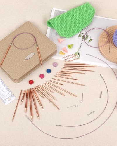Aeelike Interchangeable Knitting Needles Set for DIY Crafts, Rose Gold - Image 5