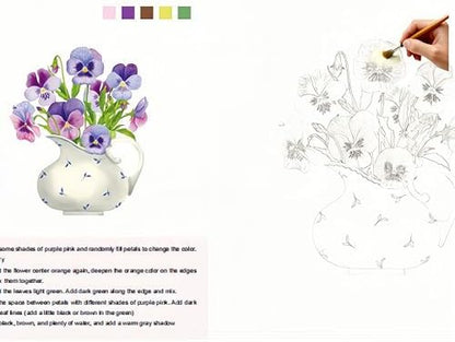 Watercolor Workbook，Water Paint Adult Set，Easy Coloring Book,Beautiful Paintings for Beginner (Flower-12 Color) - Image 4