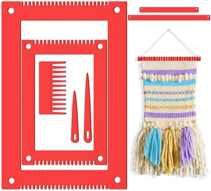Juexica 7-piece Weaving Loom Kit for Beginners, Complete Wooden, Red by Juexica