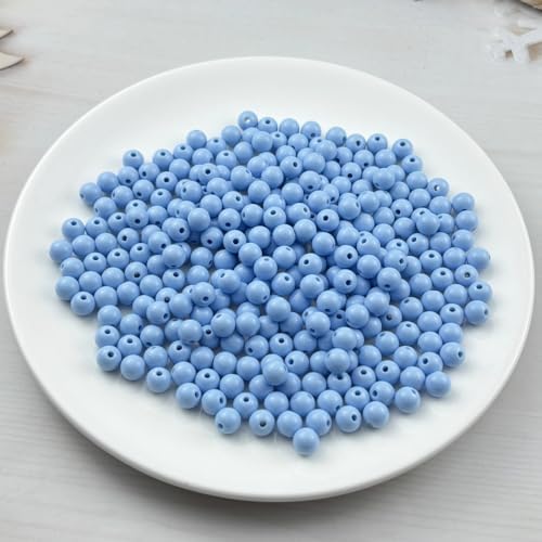 300pcs Acrylic Round Beads for Crafts 8mm Resin Candy Color Spacer Beads with Hole for Jewelry Making Sewing Crafts Decoration Necklaces Bracelets Earrings Supplies(Blue) - Image 2