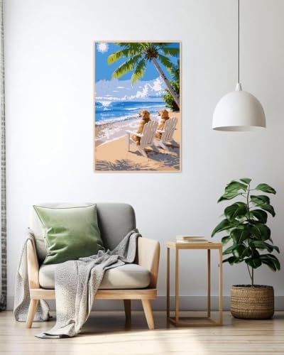 Mowana Beach Paint by Numbers Kit for Adults Beginners, Golden Retrievers Adult Painting Kit by Numbers with Frame and Easle, Stretched Canvas Paint by Number Kit, 8x12inch - Image 6