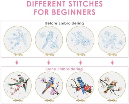 TINDTOP Embroidery Kit for Adults, Flowers and Bird Embroidery Practice Kits for Beginners Adults Include Embroidery Cloth Hoops Threads for Craft Lover Hand Stitch - Image 3