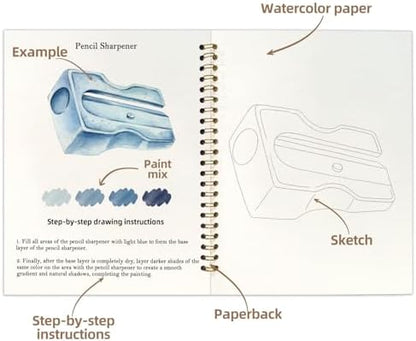 Watercolor Workbook, Water Coloring Book, 12 Different Patterns of Original DIY Designs, 18 Colors Watercolor Set, Beginner-Friendly Watercolor Workbooks (Painting), Perfect Gifts for Adults - Image 3