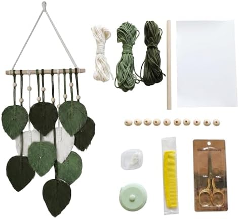 Zqyxiehuo DIY Macrame Leaf Wall Hanging Beginners Boho Wall Leaf Tapestry Kit Handmade Woven Tapestry Feather Wall Hanging DIY Macrame Kit for Adults Birthday Gift 11.8"(Green) by Unknown