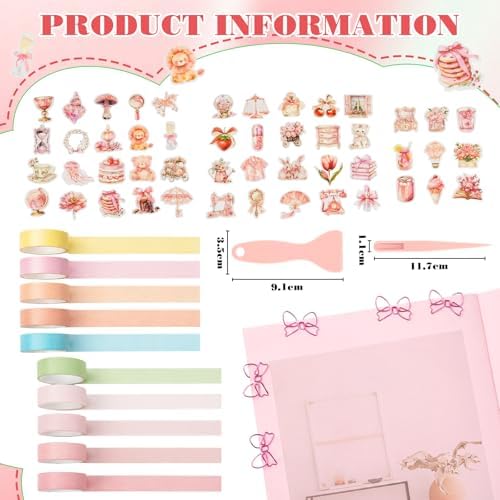 FunooFuno 155 Pcs Scrapbooking Supplies Kit with Storage Box, Coquette - Image 6
