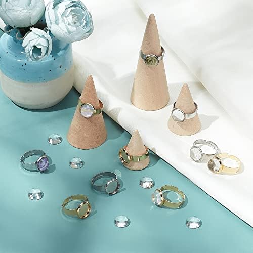 SUNNYCLUE 1 Box 40Pcs DIY 20 Sets Adjustable Stainless Steel Ring Base Clear Glass Cabochon Settings for Jewelry Making Finger Rings Blanks Components Ring Making Kit Adult Craft Supplies Mixed Color - Image 5