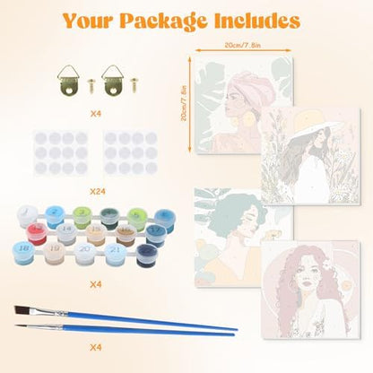 Lxmsja 4 Pack Pastel Goddesses Paint by Numbers Kit for Adults, Easy Framed Paint by Numbers for Adults Beginner, DIY Acrylic Oil Painting Craft Kits for Home Wall Decor 8x8 inch - Image 6