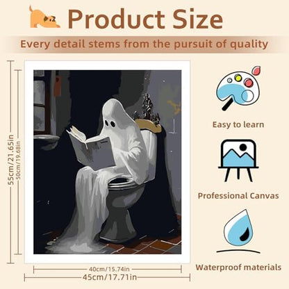Reivworl Ghost Paint by Numbers Kit for Adults, Bathroom Paint by Numbers, Adult Paint by Number Kits for Gifts and Home Wall Decor 16x20 Inch - Image 4