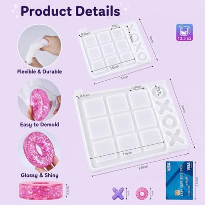 LET'S RESIN Large Tic Tac Toe Resin Mold 2Pcs, Tic Tac Toe Molds for Resin Casting, Large Epoxy Resin Silicone Molds for DIY Tabletop Board Game,Travel Game - Image 2