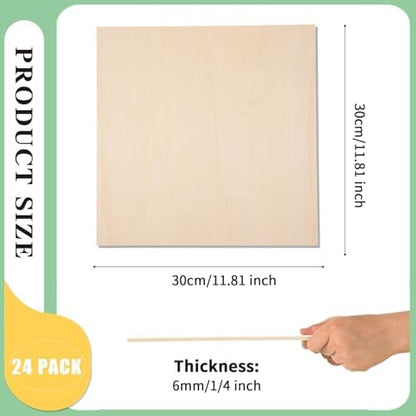 24 Pack 12 x 12 x 1/4 Inch-6mm Thick Basswood Sheets for Crafts, DIY Laser Projects, Wood Burning, Engraving, Staining, Architectural Model Making - Image 2