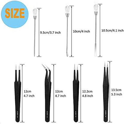 11 Pcs Resin Mold Tools Set Stirring Needle Spoon Tool Tweezers Precision Kit,Anti-Static Electronics Tweezers Set for Resin Art Crafts,Jewelry Making,DIY Silicone Epoxy Casting Resin Molds(White) - Image 2