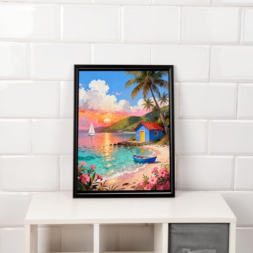 MIRCVSH Scenery Paint by Numbers Kit for Adults Beginner,Beach Cottage Landscape Paint by Number Kits on Canvas,DIY Unframed Acrylic Watercolor Painting by Number for Home Decor Gift 16x20 Inch. - Image 3