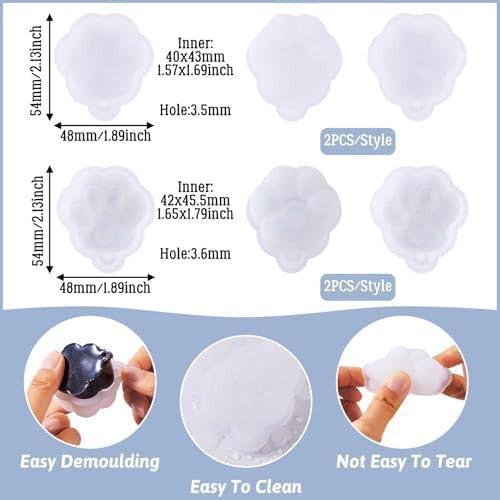 4Pcs Paw Print Silicone Mold Cat Dog Footprint Resin Casting Pendants Molds for Keychain Crafts Epoxy Resin Jewelry Making 54x48mm - Image 2