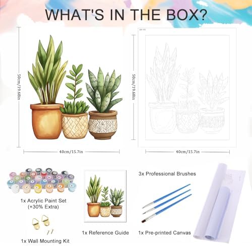 Natuyalo Paint by Numbers Kit for Adults, Potted Plants Paint by Number for Adults, Green Plants Acrylic Adults' Paint-by-Number Kits, DIY Easy Paint by Number Canvas for Home Wall Decor 16x20 inch - Image 5