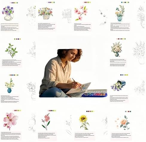 Watercolor Workbook，Water Paint Adult Set，Easy Coloring Book,Beautiful Paintings for Beginner (Flower - 24 Colors) - Image 4
