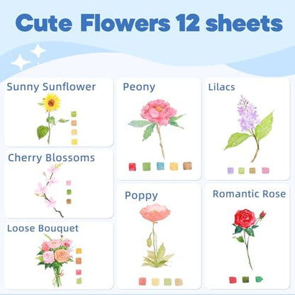 Teswarha Watercolor Workbook Using Thick Real Cotton Watercolor Paper for Adults Teens Spiral Bound 300GSM Art Paper 12 Sheets Flowers 8.2 x 9.8in - Image 6