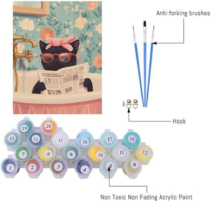 pchmcu Black Cat Paint by Number for Adults,Funny Animal in Bathroom Painting by Numbers,DIY Acrylic for Beginners Unframed,Easy Paint by Numbers Adults on Canvas for Decor 16x20inch - Image 6