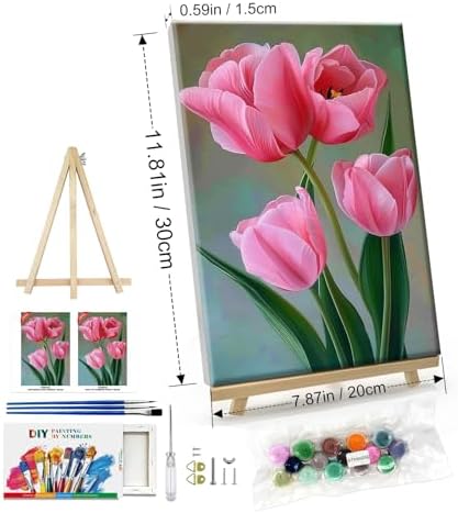 ATDMS Paint by Numbers Kit for Adults with Frame Flowers Paint by Number with Easel DIY Tulip Adult Paint by Number Kits Oil Painting Kits for Gift Home Wall Decor 8x12 Inch - Image 5