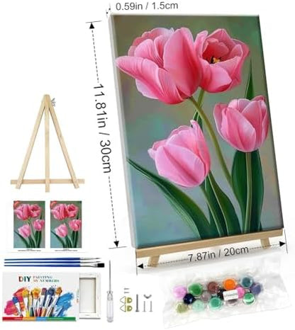 ATDMS Paint by Numbers Kit for Adults with Frame Flowers Paint by Number with Easel DIY Tulip Adult Paint by Number Kits Oil Painting Kits for Gift Home Wall Decor 8x12 Inch - Image 5