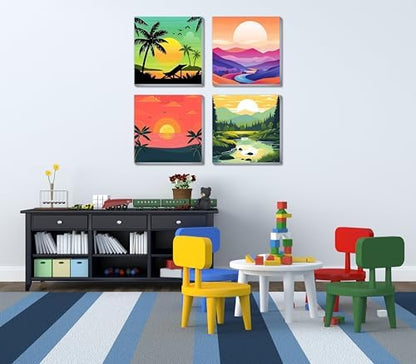 Canrichshop 4 Framed Landscape DIY Paint by Numbers Kit for Adults Beginner,Sunset Easy Painting by Number with Canvas,Acrylic Paint Kit Arts and Crafts for Adults for Decor 8x8inch - Image 4
