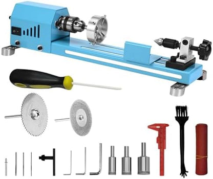 Mini Lathe Wood Lathe Machine Multi-Purpose Type Lathe Milling Cutting Grinding Polishing Professional Table Top Lathe Tool Kit by Winbomgo