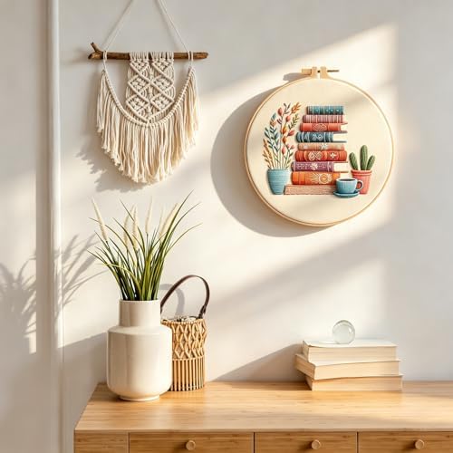 DIY Embroidery Kit for Beginners Adults, Stamped Books, Flowers & Coffee Pattern Embroidery Kit, Cross Stitch Set Include Embroidery Cloth Hoops Threads Needles Instruction, for Home Ofiice DIY Gift - Image 7