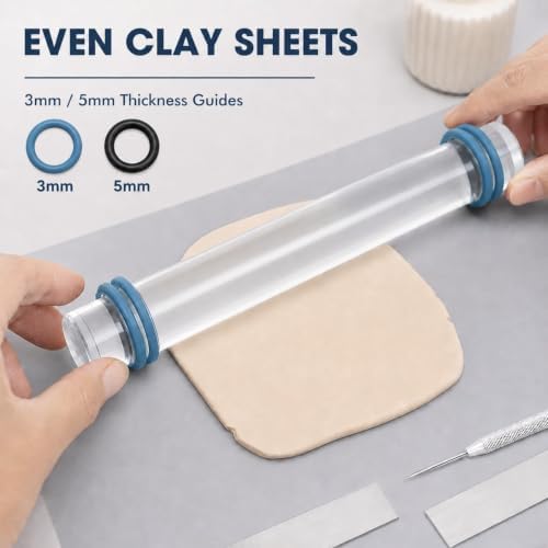 DIYOOHOMY 18 Pcs Polymer Clay Tools Kit, Rolling Pin with Thickness Rings - Image 4