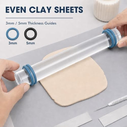 DIYOOHOMY 18 Pcs Polymer Clay Tools Kit, Rolling Pin with Thickness Rings - Image 4