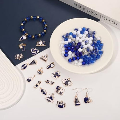 3000PCS+ Game Day Beads for Bracelets Making Blue White Clay Heishi Beads Pearl Acrylic Letter Bead Enamel Football Charms for Bracelet Earrings Necklace Making DIY Game Day Accessories (Blue White) - Image 4