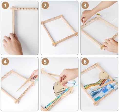 adorbox Weaving Loom, Wooden Weaving Loom for Kids Adults, 9x11inch Handmade Knitting Loom for Beginners Adults Kids with Yarn Rods Combs Shuttles Rubber Bands and Instructions - Image 6