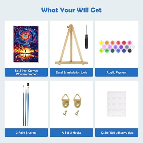 MOGTAA Starry Sky Paint by Numbers Kit for Adults Beginners with Frame, Landscape Adult Paint by Number Kits on Canvas with Easel, Easy DIY Oil Painting Kits for Home Decor, 8x12in - Image 5