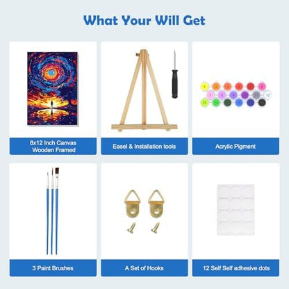 MOGTAA Starry Sky Paint by Numbers Kit for Adults Beginners with Frame, Landscape Adult Paint by Number Kits on Canvas with Easel, Easy DIY Oil Painting Kits for Home Decor, 8x12in - Image 5
