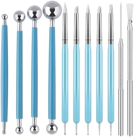 EUOCENK 11PCS Silicone Clay Sculpting Tool, Ball Stylus Clay Tools, Clay Shaper & Sculpter Brushes for Dotting, Painting Mandalas, Embossing, Nail Art, Polymer, Pottery Crafts, Rhinestone, Rock by EUOCENK