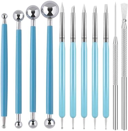 EUOCENK 11PCS Silicone Clay Sculpting Tool, Ball Stylus Clay Tools, Clay Shaper & Sculpter Brushes for Dotting, Painting Mandalas, Embossing, Nail Art, Polymer, Pottery Crafts, Rhinestone, Rock by EUOCENK